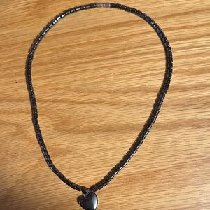 Elegant Black Beaded Necklace with Heart Pendant